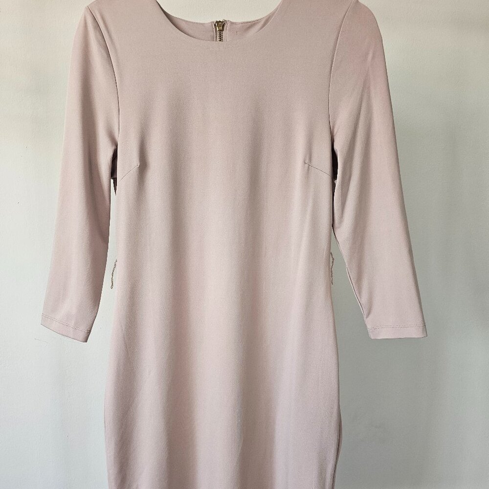 Timeless Quiet Lux Beige-Neutral Slim Dress w/Wide Mirror-Gold Belt